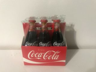 Mini Miniature Coca Cola 6 Glass Bottles And Paper Carton Nip Collectible