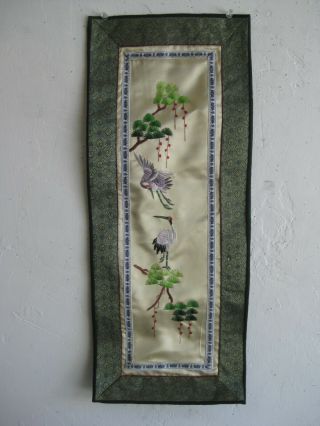 Fine Old Chinese Hand Woven Embroidery Silk Embroidered Tapestry Panel W/cranes