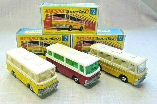 Matchbox Superfast 12B Setra Coaches.  Group of 3 Variations.  Boxed. 3