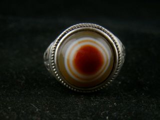 Wonderful Tibetan Silver Inlay Agate Dzi Sky Eyed Bead Ring C122