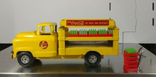 Vintage Steel 1950s - 60s Buddy L Yellow Coca Cola Gmc 550 Truck Handcart 10 Cases