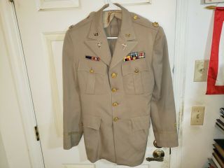 Post World War Ii Us Army Tan Major Officer Surgeon Medical Dress Jacket W/ Pins
