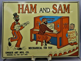 Vintage Black Americana Ham And Sam Advertisement Tin Sign 14 X 10