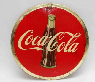 C.  1950 Vintage Coca Cola Celluloid Button Sign W/ Bottle