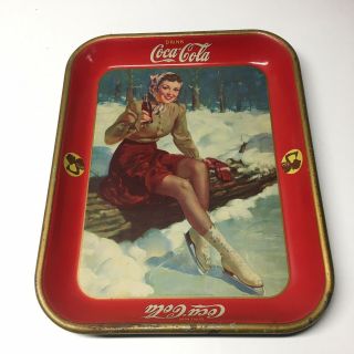 Vintage 1941 Coca Cola Coke Tray Ice Skater Winter Scene American Art