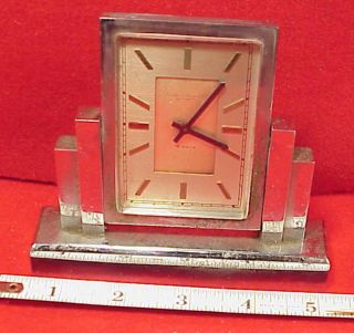 Vintage 4 1/8in Leicht Mayer Co Swiss Art Deco Chrome Skyscraper 8 Day Clock