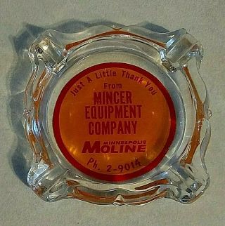 Mm Minneapolis Moline Vintage Advertising Glass Ashtray Mincer Equipment Company