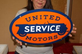 United Motors Service Car Repair Garage Gas Station 16 " Porcelain Metal Sign