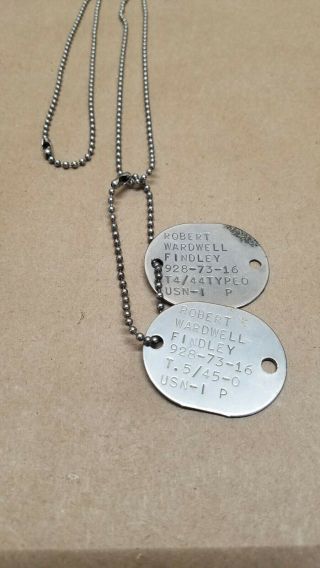 Ww2 Wwii Us Military Dog Tags Usn Navy T4/44 5/45 With Chains