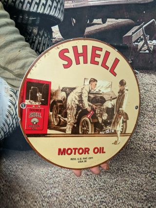 Old Vintage Dated 1939 Shell Motor Oil Porcelain Gas Station Pump Gasoline Sign