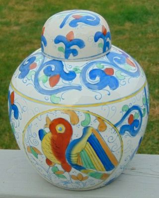 Vintage Large Blue/white Porcelain Hand Painted Ginger Jar Vase Urn With Lid