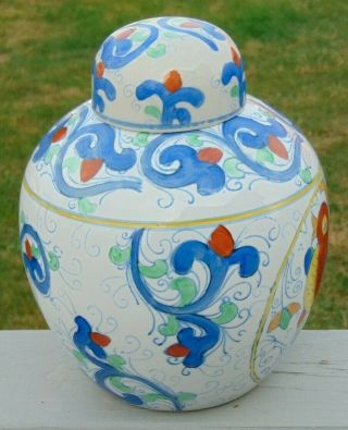 Vintage Large Blue/White Porcelain Hand Painted Ginger Jar Vase Urn With Lid 2