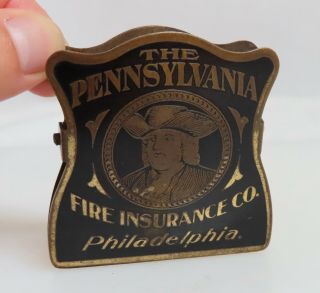 Pennsylvania Fire Insurance Vintage Antique Advertising Brass Paper Clip - 80585