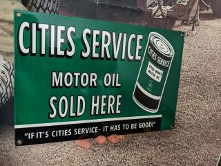 Old Cities Service Koolmotor Oil Porcelain Enamel Gas Pump Heavy Metal Sign