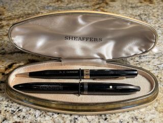 Vtg Sheaffer 875 Lifetime Military Clip Black & Gold Fountain Pen & Pencil Set