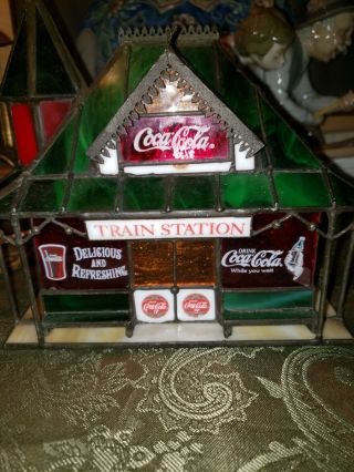 The Coca Cola Stained Glass Train Station Franklin 1997 Lighted House