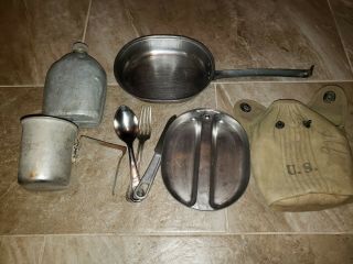 Vintage Us Military 1943,  1944 Mess Kit Utensils Canteen Pouch