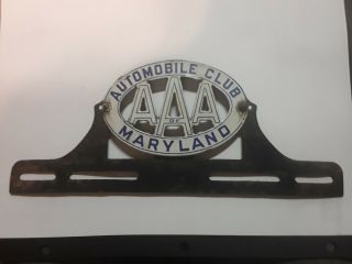 C 1920 Porcelain Aaa Md Automobile Club Of Maryland License Plate Topper Sign