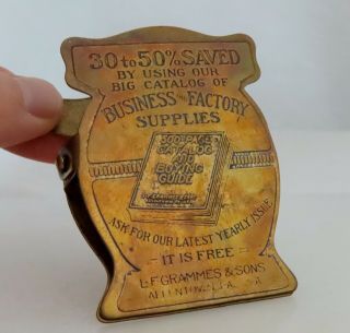 Grammes & Sons Vintage Antique Advertising Brass Paper Clip - 80957