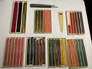 7 Vintage Boxes Of Dennison Letter Wax,  Six - 4 " Long And One - 6 " Long,  Tools