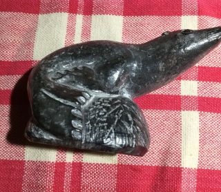 Black Hand Carved Soapstone Seal Figurine Figure Inuit Art Canada Eskimo