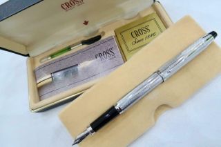 Cross Century Ii Fountain Pen Chrome Barleycorn With Case & Instructions