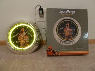 Vintage " Captain Morgan " Green Neon 15 Inch Wall Clock