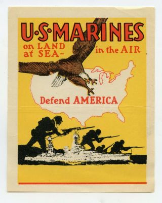 Us Marines Wwii Defend America Vintage Decal Sticker Propaganda Poster - Bk489