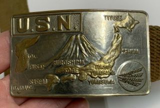 Post War Usn Japan Belt Buckle With Canvas Belt,  Named,  Engraved