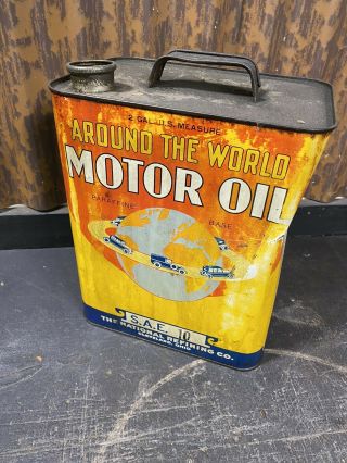 Around The World Motor Oil Can - 2 Gallon Sae 10 The National Refining Co.  Ohio