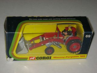Corgi Toys No.  69 Massey - Ferguson 165 Farm Tractor W/ Shovel In Blue Window Box
