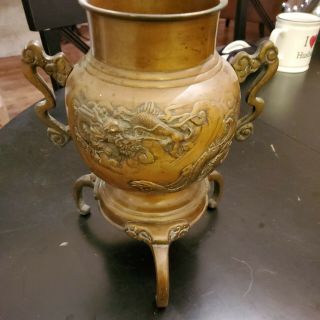Vintage Large Chinese Tigers Dragons Double Handle Vase Urn Markings