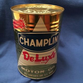 Vintage Champlin Deluxe Motor Oil 1 Full Quart Metal Oil Can Sae 10w Hd Nos