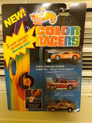 Hot Wheels 1987 Color Racers 3 Pack - Mustang,  Chevy & Fiero - New/sealed