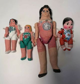 4 Vintage Mexican Mexico Folk Art Paper Mache Papier - Mâché Puta Dolls