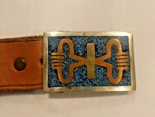 Silver W Inlaid Turquoise Belt Buckle,  Made In Mexico,  Lovely - With Belt