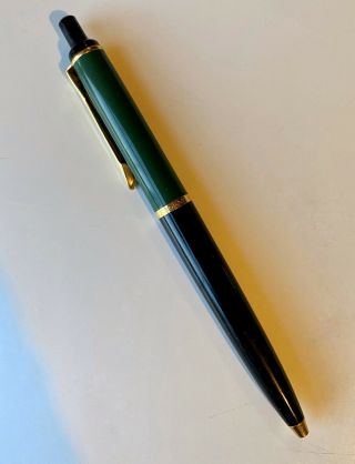 Vintage Pelikan Ballpoint Pen Green And Black With Gold Trim Germany