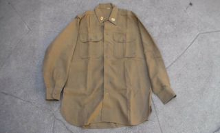 Old Vintage Ww2 Era Us Army Enlisted Wool Olive Drab Shirt Size 15 1/2 X 34