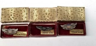 Wwii Us Army Air Force Sterling Silver Pilot Sweetheart Pins (3)