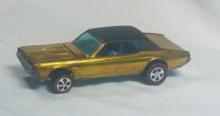 Restored Hot Wheels Redline - 1968 - Custom Cougar - Gold W Black Roof