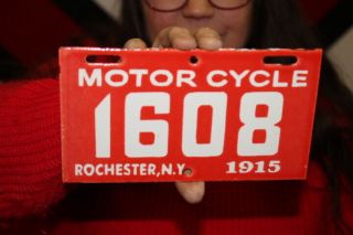 York Motorcycle 1915 License Plate Gas Oil Porcelain Metal Sign