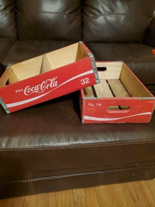 2 1978 Enjoy Coca - Cola Red Wood Crate For 32oz Bottles Does Have Damage