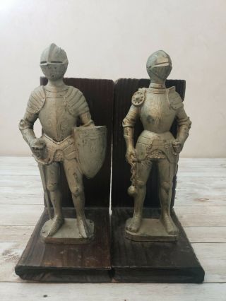 Medieval Knight Suit Of Armor Made In Spain Metal Figurine Bookends 8 Inches