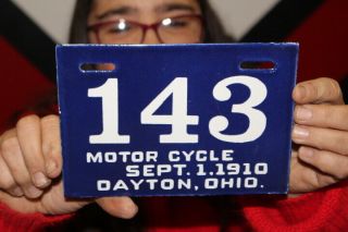 Dayton Ohio Motorcycle License Plate 1910 Harley Davidson Porcelain Metal Sign