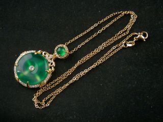 Tibetan Brass Short Necklace W/jade Bi Pendant V127