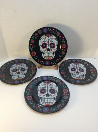 Sugar Skull/ Halloween Side/ Appetizer Plate Set Of 4 - 7 1/2 “