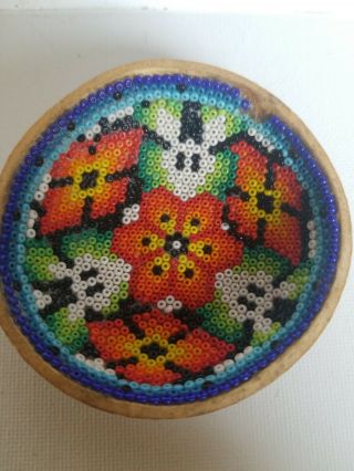 Vintage Huichol Beaded Bowl 3 1/2 Inches Wide