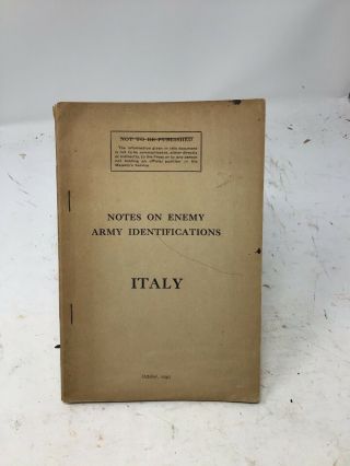 Notes On Enemy Army Identifications Italy October 1941