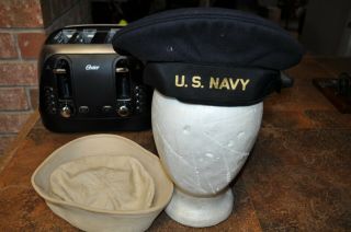 2 Ww2 Us Navy Pancake Flat Cracker Jack Wool Hat And White Deck Hat Named