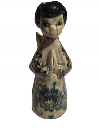 Mexican Folk Art Vintage Tonala Pottery Candle Holder Angel Figure 9 "